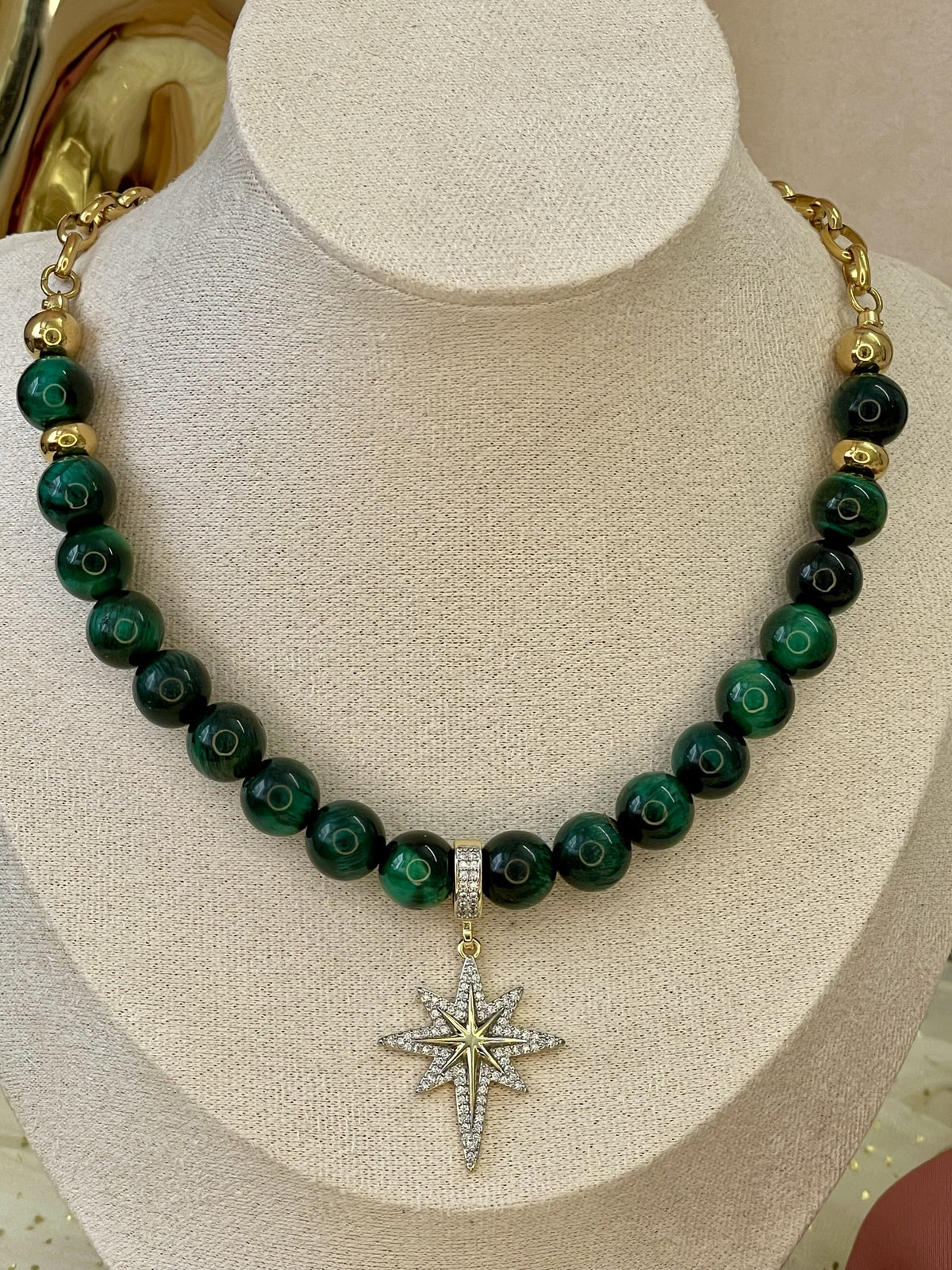 Collar Obsidiana Verde 8 mm