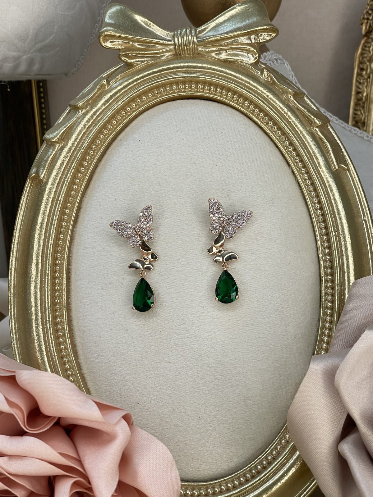 Pendientes Colgantes Mariposa Esmeralda