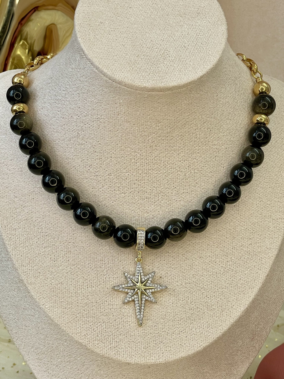 Collar Obsidiana Dorada 8 mm